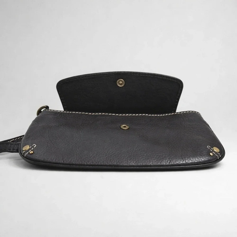 Fossil Wristlet‎ Clutch Womens Small Black Excellent Leather Chain Studded Y2K